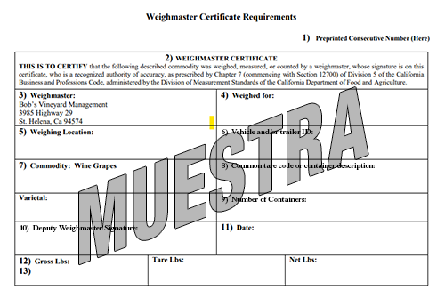 FIGURA 1 - Ejemplo de un certificado de pesaje